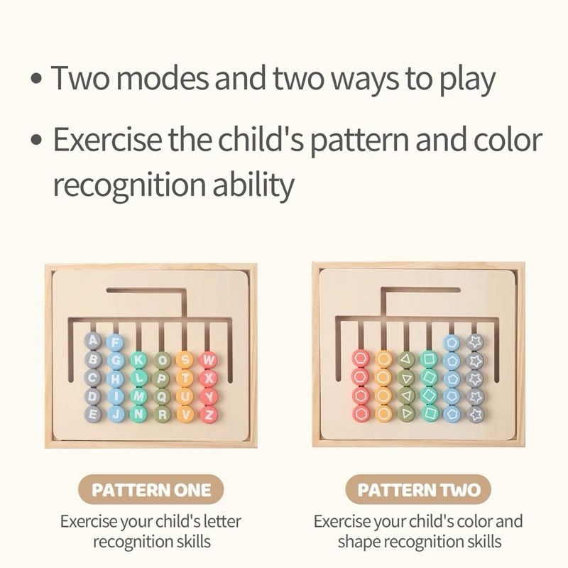 Montessori Wooden Alphabet and Pattern Matching Board – Double-Sided Educational Toy for Letter and Shape Recognition