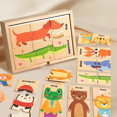 Animal Matching Puzzle Set | 3-Piece Wooden Puzzle with Storage Box