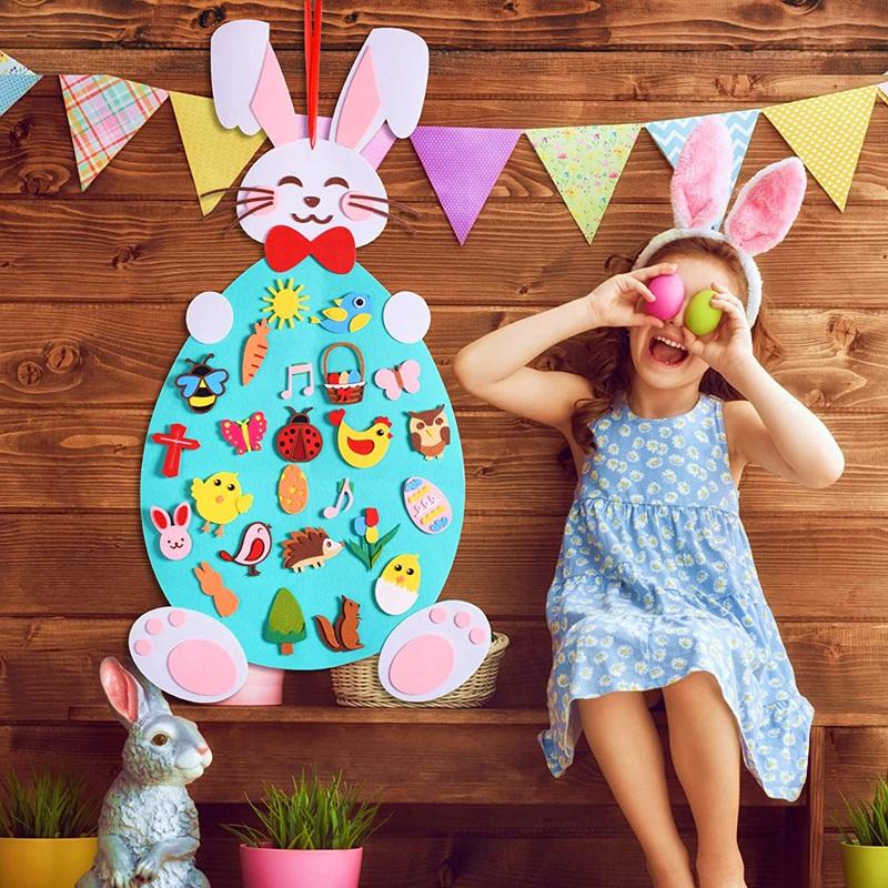Fidtoy Jouet d'activité mural en feutre Lapin pour enfants 1+ Décoration de Pâques