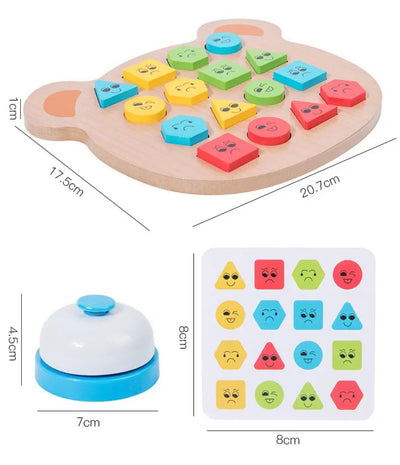 Jeu de logique en bois en forme d'ours – Jouet de stratégie à motifs pour 2 joueurs avec clochette pour enfants