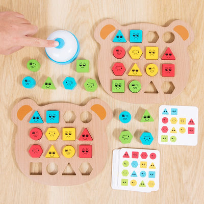 Jeu de logique en bois en forme d'ours – Jouet de stratégie à motifs pour 2 joueurs avec clochette pour enfants
