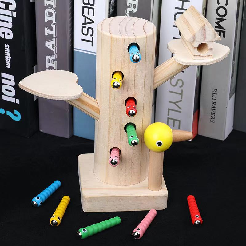 Juego del Árbol de Madera y Atrapa Gusanos - Juguetes de motricidad fina