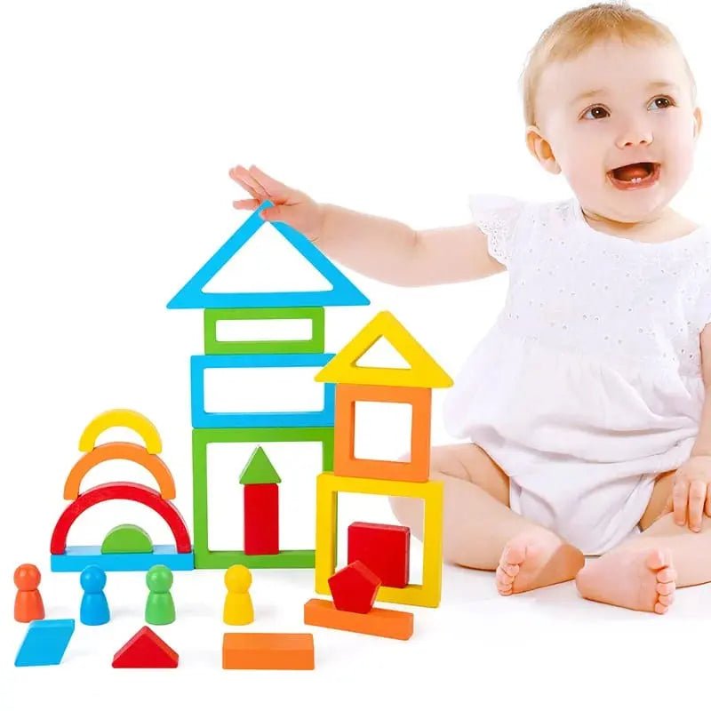 Blocks Puzzle – Improve Geometric Thinking Wooden Stacking Blocks Set Educational Different Shapes for Home Play