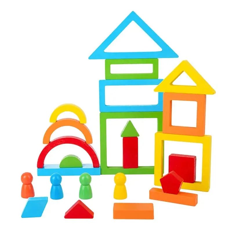 Blocks Puzzle – Improve Geometric Thinking Wooden Stacking Blocks Set Educational Different Shapes for Home Play