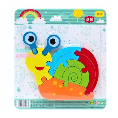Fidtoy 3D Cute Learning Animal Jigsaw Puzzle - Random Design, Wooden Animal Puzzle for Toddlers, Preschool Spatial Skills and Early Learning Toy Ages 2-6
