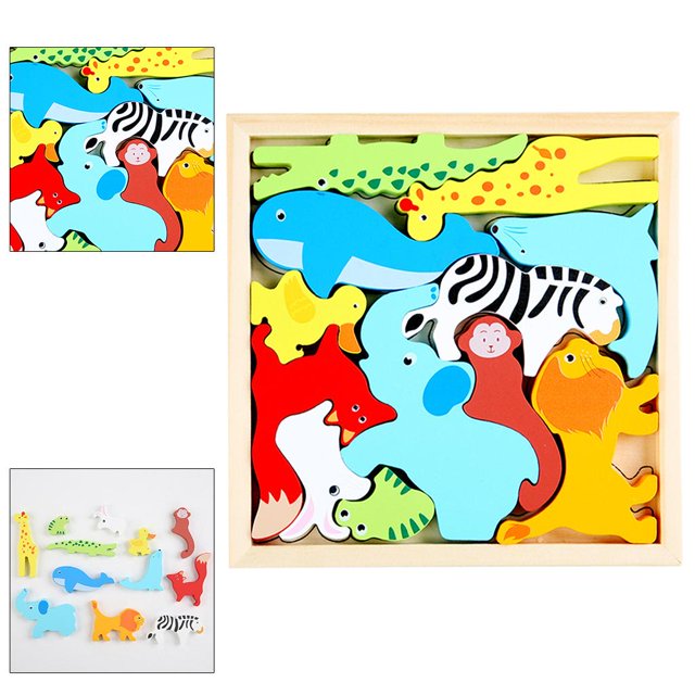 Fidtoy Ensemble de puzzles en bois animaux et forêt – Jouet éducatif Montessori pour les tout-petits