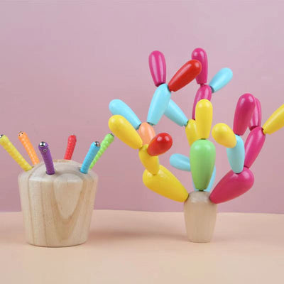 Jeu 2-en-1 en bois Cactus et pêche aux vers - Jouets de motricité fine