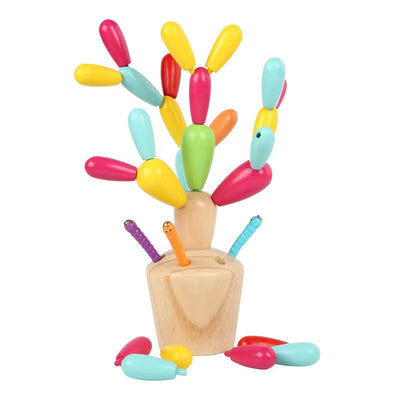 Jeu 2-en-1 en bois Cactus et pêche aux vers - Jouets de motricité fine