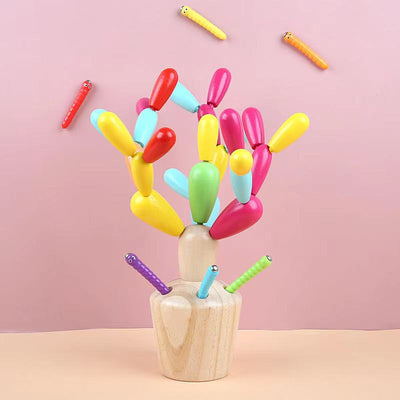 Jeu 2-en-1 en bois Cactus et pêche aux vers - Jouets de motricité fine