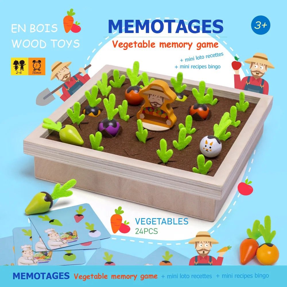 Jeu de mémoire de carottes à tirer – Jouet pour la motricité fine et l'association