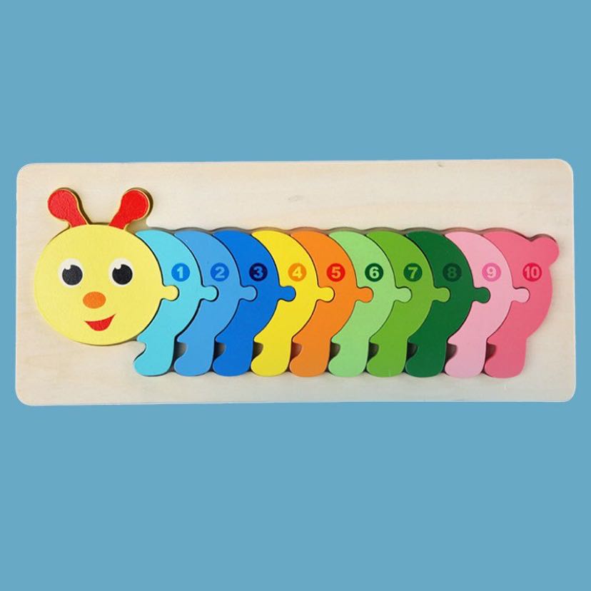 Fidtoy Wooden Animal Number Puzzle Montessori Learning Toy for Kids
