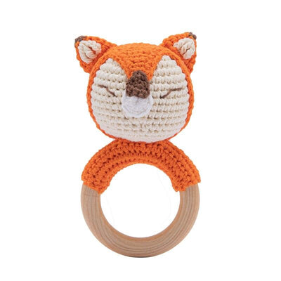 Hochet en bois au crochet Fidtoy – Jouet sensoriel doux pour nouveau-né avec anneau en bois