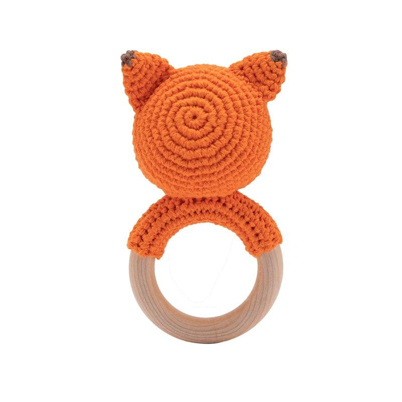 Hochet en bois au crochet Fidtoy – Jouet sensoriel doux pour nouveau-né avec anneau en bois