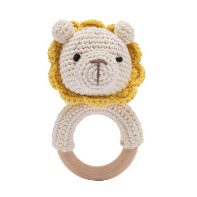 Hochet en bois au crochet Fidtoy – Jouet sensoriel doux pour nouveau-né avec anneau en bois