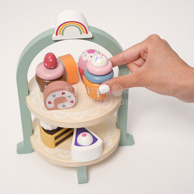 Fidtoy Wooden Cupcake Stacker Set - Pretend Play Toy for Toddlers