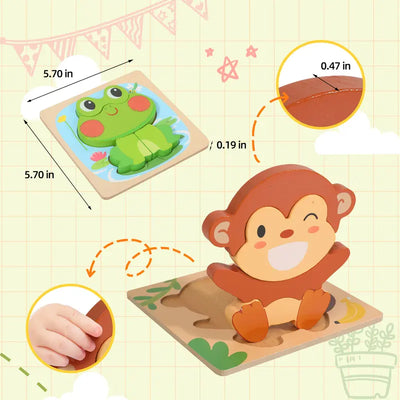 MiniMind™ Juego de rompecabezas de madera gruesa - Juguetes de aprendizaje Montessori para niños pequeños
