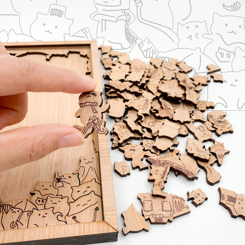 Fidtoy Puzzle en Bois 100 Chats – Casse-Tête en Forme de Chat Créatif et Éducatif pour Enfants et Adultes