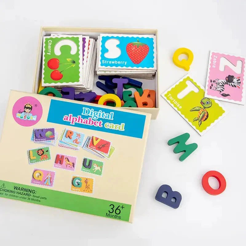 Juego de cartas del alfabeto digital – Piezas de madera numéricas