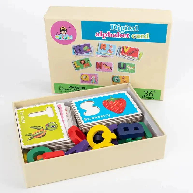 Juego de cartas del alfabeto digital – Piezas de madera numéricas