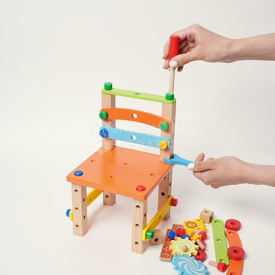 Fidtoy Chaise de construction en bois pour enfants de 3 ans et plus