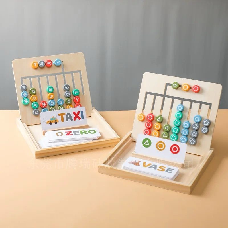 Tablero Montessori de madera para emparejar letras y patrones – Juguete educativo de doble cara para el reconocimiento de letras y formas