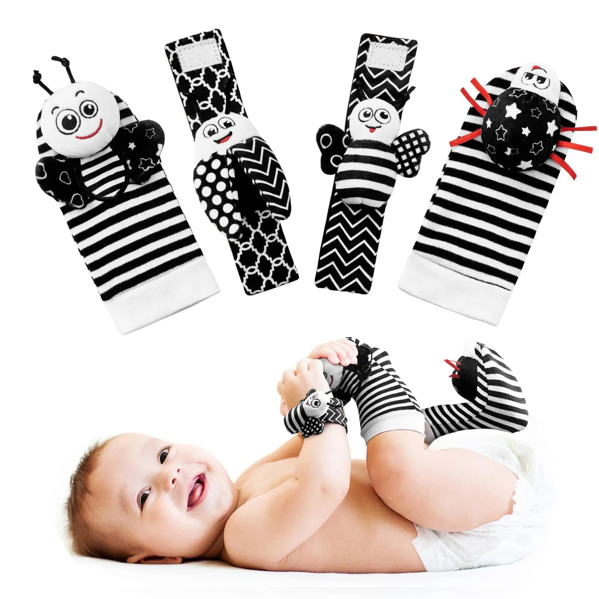 Fidtoy Hochet pour poignet et pied de bébé – Chaussettes et hochets de poignet sensoriels pour nouveau-né de 0 à 12 mois