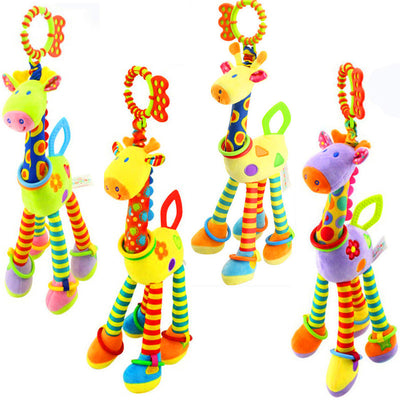 Fidtoy Giraffe Plush Rattle Teether Toy for Babies – Sensory Crinkle Baby Rattle with Teething Ring and Clip