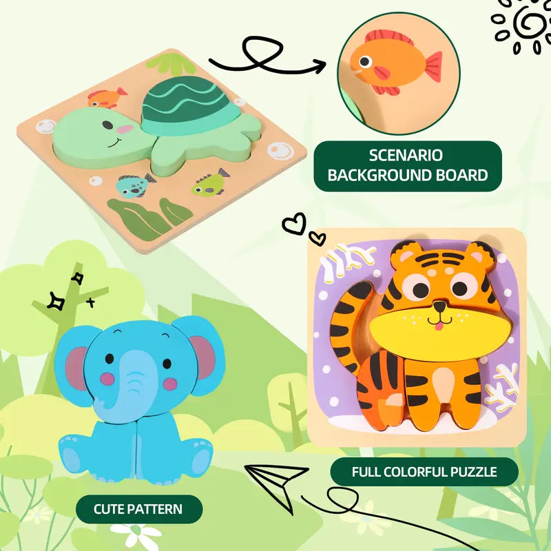 MiniMind™ Juego de rompecabezas de madera gruesa - Juguetes de aprendizaje Montessori para niños pequeños
