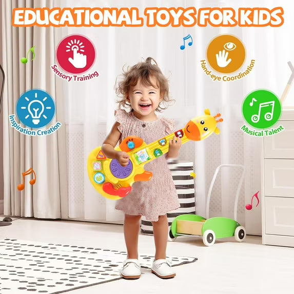 Fidtoy Girafe Guitare Musicale Jouet pour Tout-petits – Guitare Lumineuse pour Enfants avec Piano, Batterie, Sons d'Animaux, Tri de Formes et Modes Musicaux