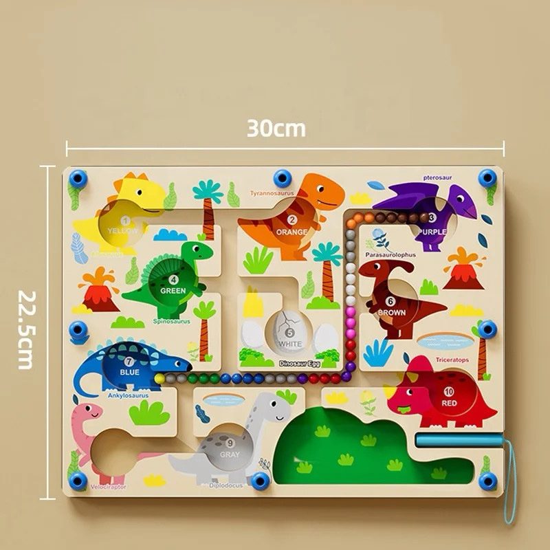 Labyrinthe de tri de couleurs magnétique dinosaure – Jouet d'apprentissage de la motricité fine pour la coordination œil-main et les compétences de pré-écriture