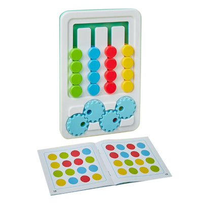 Fidtoy 2-en-1 Jeu de logique d'engrenages à motifs à quatre couleurs, Puzzle d'engrenages manuel en plastique de correspondance de couleurs, Jouet de logique de conscience spatiale et de numératie pour les 2-6 ans