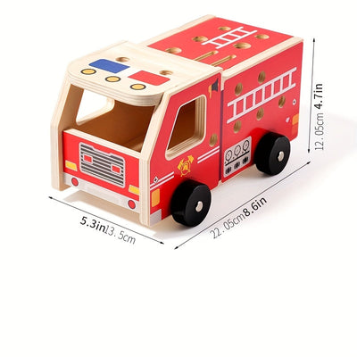 Fidtoy Camion de pompier en bois à assembler | Apprentissage STEM et jeu d'imitation pour les tout-petits