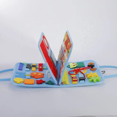 Tabla de fieltro sensorial para niños pequeños - Juguete de viaje con habilidades prácticas para la vida con temática espacial, sirenas y dinosaurios