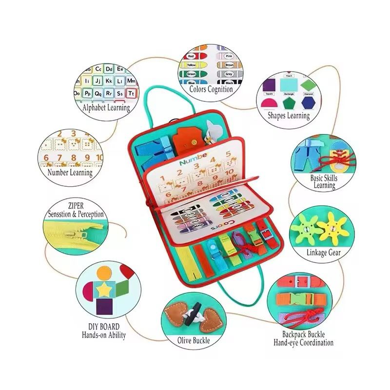 Tabla de fieltro sensorial para niños pequeños - Juguete de viaje con habilidades prácticas para la vida con temática espacial, sirenas y dinosaurios