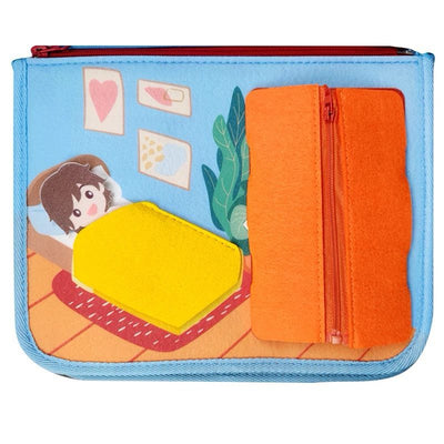 Tabla de fieltro sensorial para niños pequeños - Juguete de viaje con habilidades prácticas para la vida con temática espacial, sirenas y dinosaurios