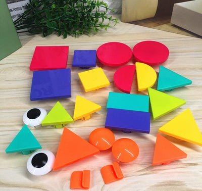 Fidtoy Puzzle Boutons Géométriques avec Boîte de Rangement, Jouet d'Apprentissage des Formes et des Couleurs en Plastique avec 22 Boutons Géométriques, 12 Cartes Images et 2 Pinces de Fixation, 3 Ans et Plus