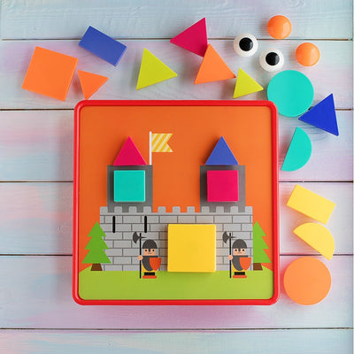Fidtoy Puzzle Boutons Géométriques avec Boîte de Rangement, Jouet d'Apprentissage des Formes et des Couleurs en Plastique avec 22 Boutons Géométriques, 12 Cartes Images et 2 Pinces de Fixation, 3 Ans et Plus