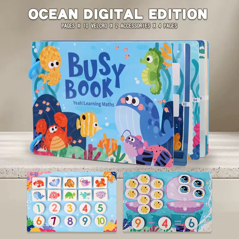Mini libro interactivo - Tema de matemáticas oceánicas | Aprende números, conteo y fracciones con diversión bajo el agua