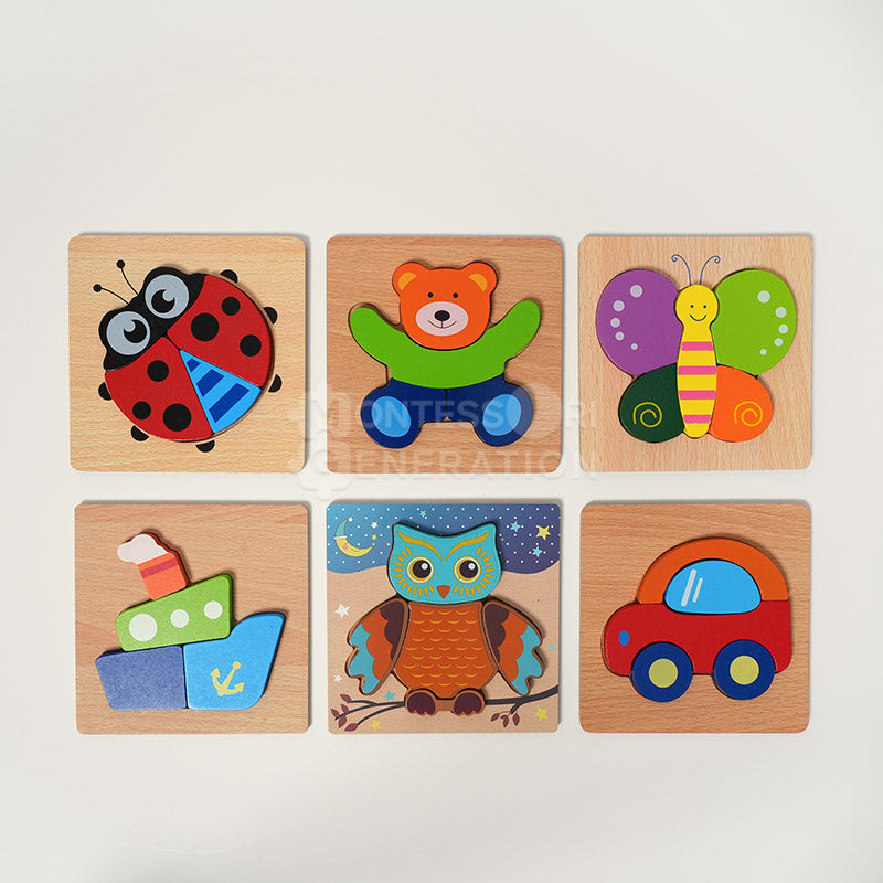 Fidtoy Wooden Toddler Puzzle Set – 6 Educational Puzzles for Kids 2+