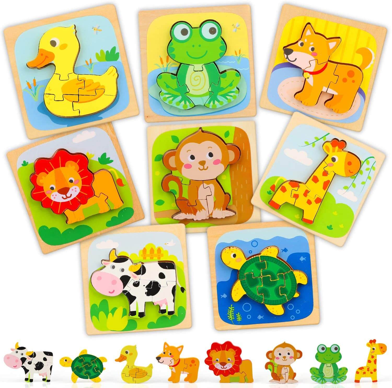 Fidtoy Puzzle en bois animaux pour bébés jouet d'apprentissage