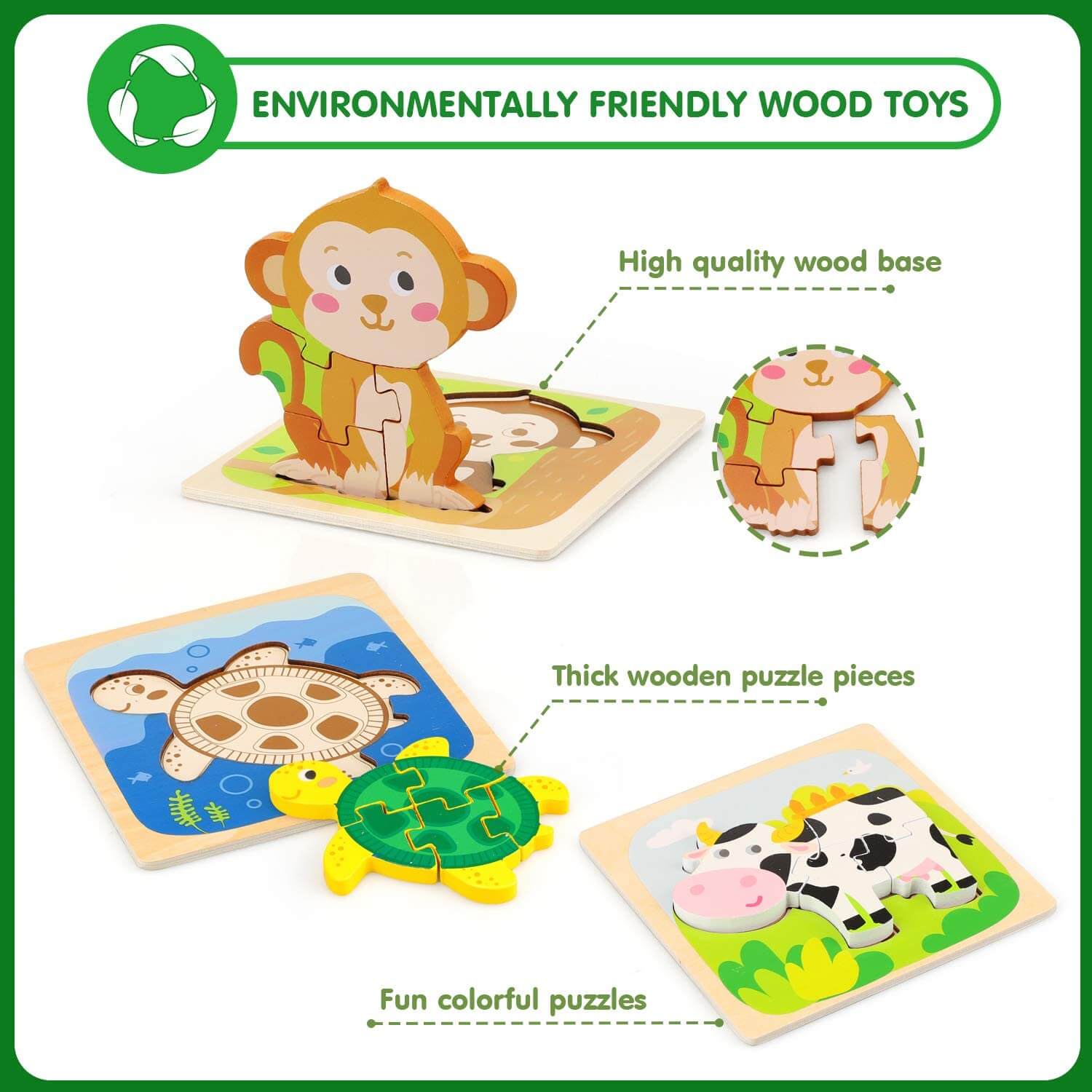 Fidtoy Puzzle en bois animaux pour bébés jouet d'apprentissage