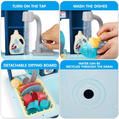 Fidtoy Fregadero de Juguete para Cocina con Grifo y Accesorios para Niños