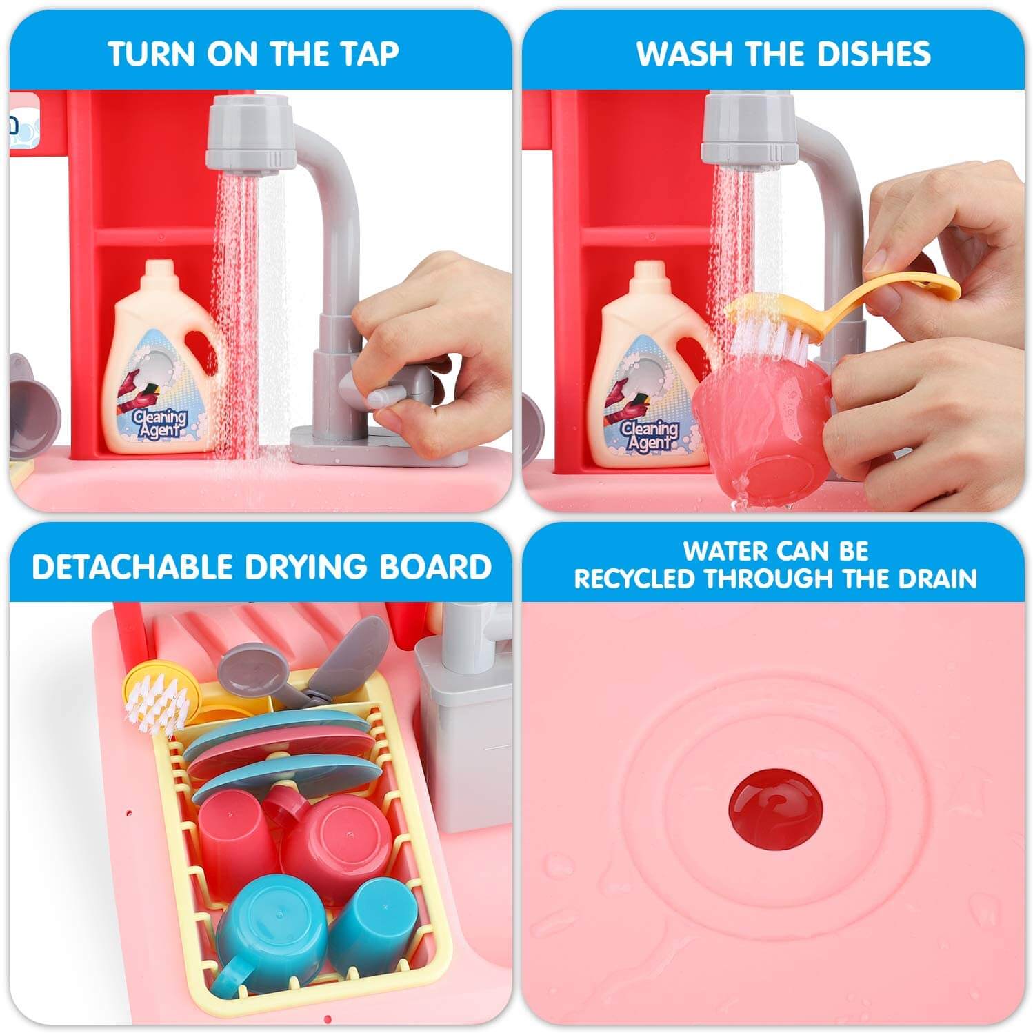 Fidtoy Fregadero de Juguete para Cocina con Grifo y Accesorios para Niños