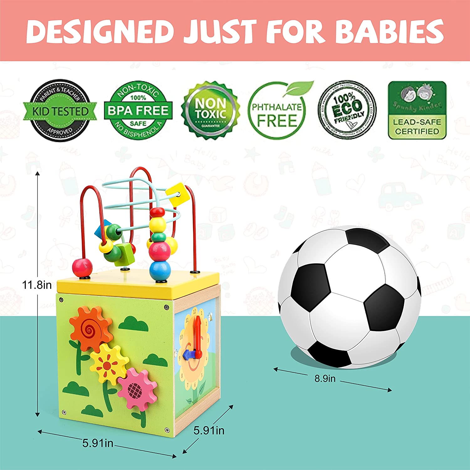 Cubo de actividades de madera Fidtoy, juguete educativo multiactividad