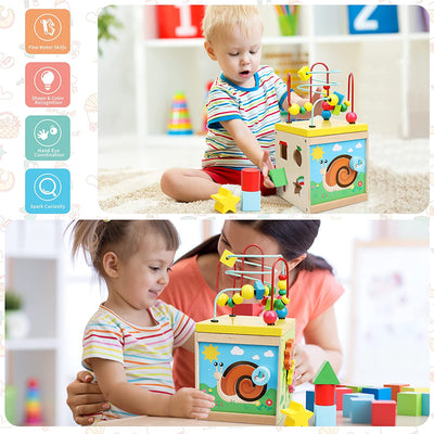 Cubo de actividades de madera Fidtoy, juguete educativo multiactividad