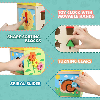 Cubo de actividades de madera Fidtoy, juguete educativo multiactividad