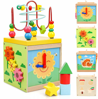 Cubo de actividades de madera Fidtoy, juguete educativo multiactividad