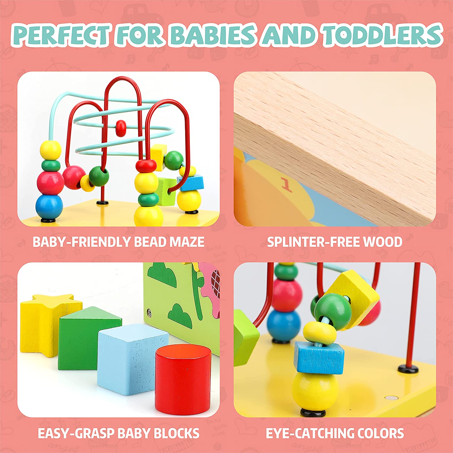 Cubo de actividades de madera Fidtoy, juguete educativo multiactividad