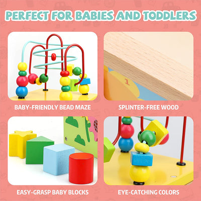 Cubo de actividades de madera Fidtoy, juguete educativo multiactividad