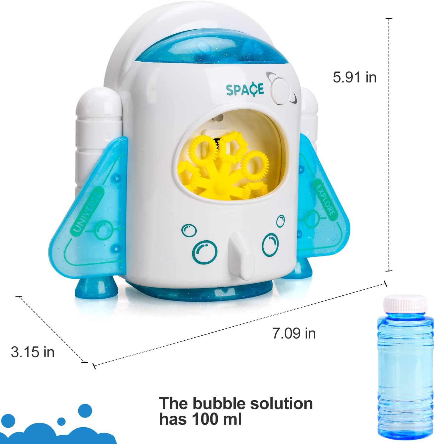 Máquina de burbujas cohete Fidtoy para niños con música y luces